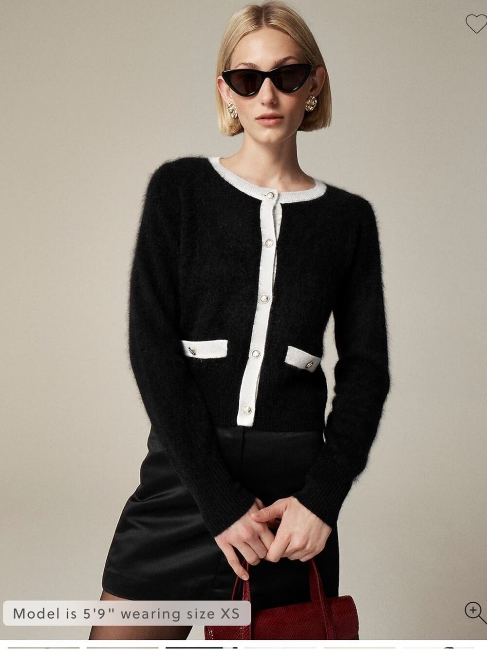 J.Crew Brushed cashmere fitted cardigan with contrast trim